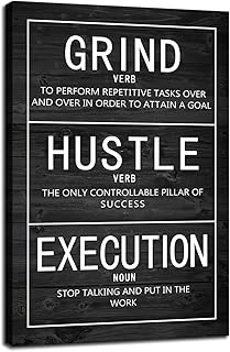 Grind Verb Hustle Verb Execution Noun Inspirational Wall Art Canvas Print Office Decor Inspiring Framed Prints Motivational Posters Quotes for Wall Art Decoration Ready to Hang[12''W x 18''H]