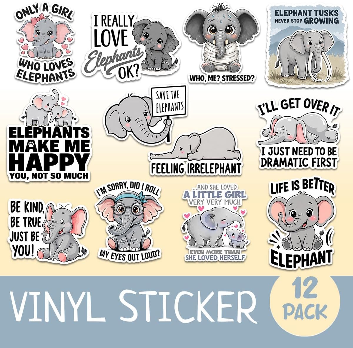 (12pcs-3in) Elephant Sticker Stickers Wildlife Animal Lovers Gifts Art Pack image 2