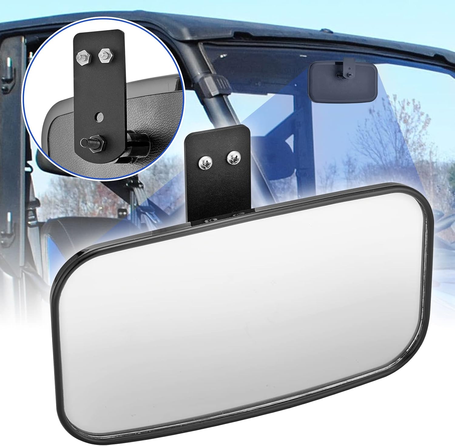 WeiSen Center Rear View Mirror Clamp Kit Break Away Mirror Compatible with 2017-2024 Polaris Ranger 500 570 900 1000 XP with Factory Present Drop Down Mounting Tab