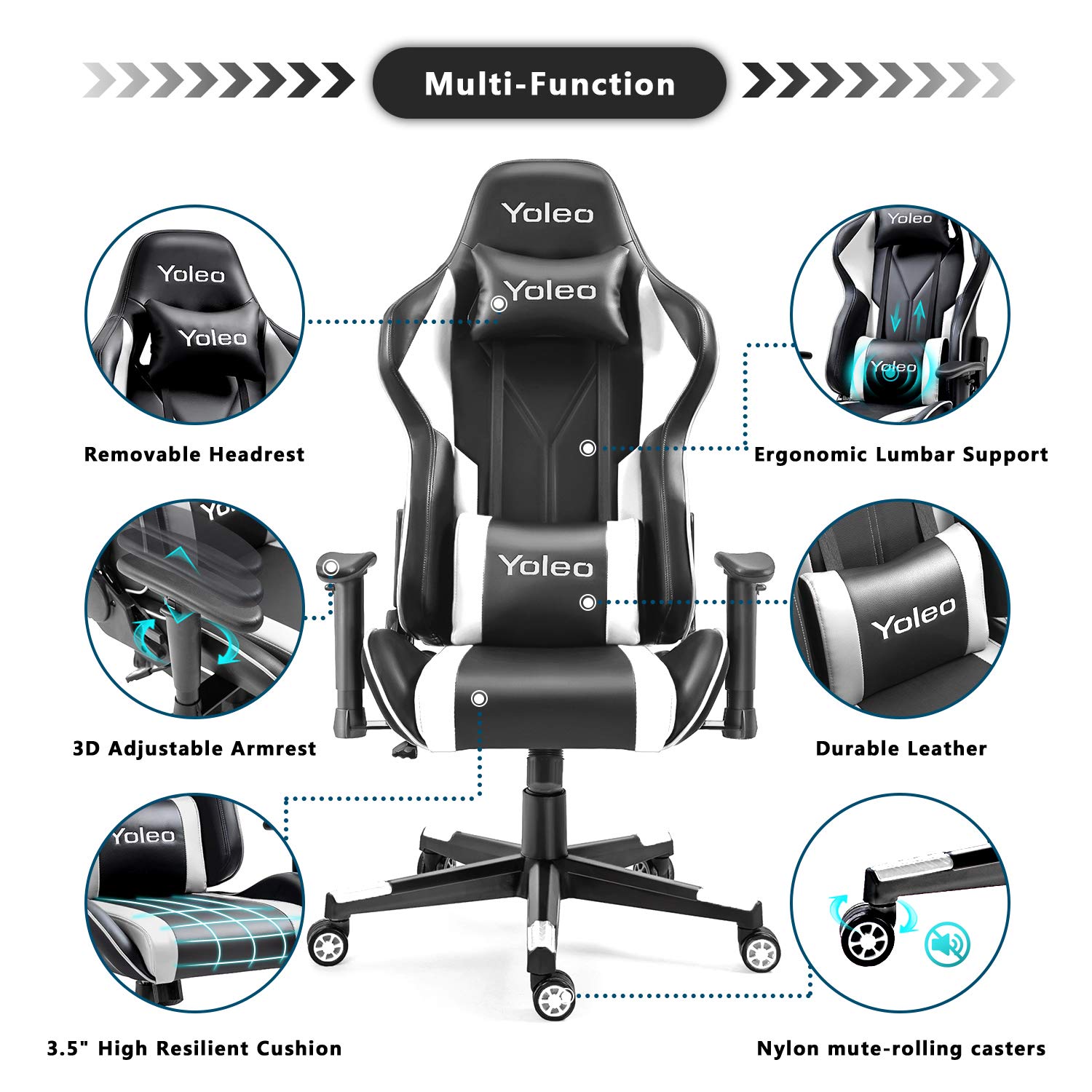 Gaming Chair YOLEO Ergonomic Computer Gaming Chair Adjustable Armrest High Back Office Chair