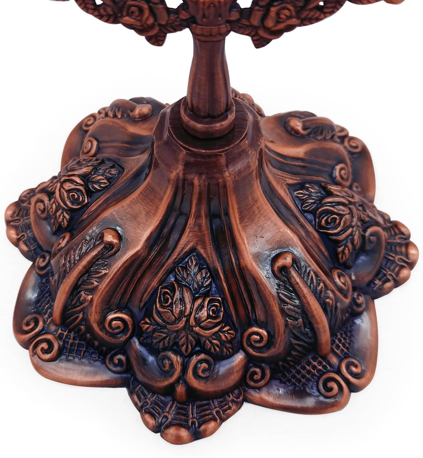 Hsiwto Vintage Double Side Makeup Mirror, Alloy Metal Table Makeup Desktop Mirror with 360 Degree Rotation Cosmetic Makeup Tool for Women Girls, Small Red Copper