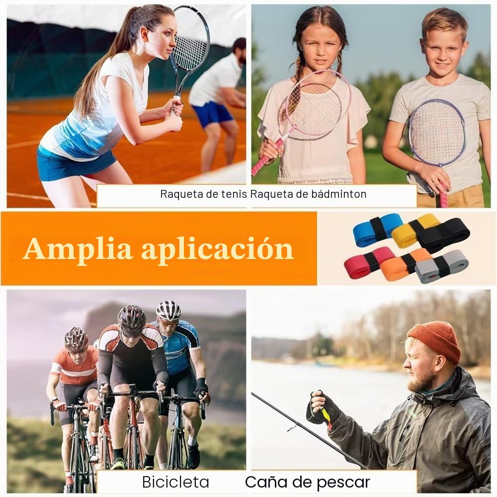 6 Bandas de Agarre para Raquetas de Tenis, Bádminton, Squash, Cinta Autoadhesiva Antideslizante