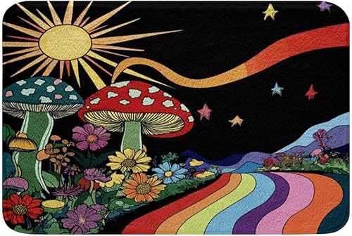 Erosebridal Trippy - Alfombras de hongos con diseño de hongos, diseño floral, esponjosas, de arcoíris, a rayas, para interiores, de 16 x 24