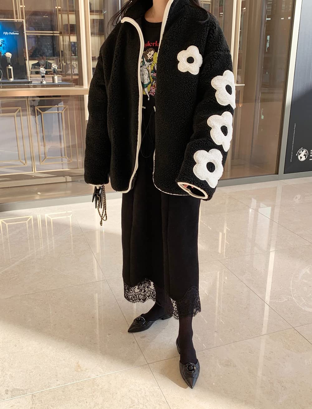 ALBA ROSA 花柄フリースロングコートタグ付き 50％OFF】花柄刺繍コート