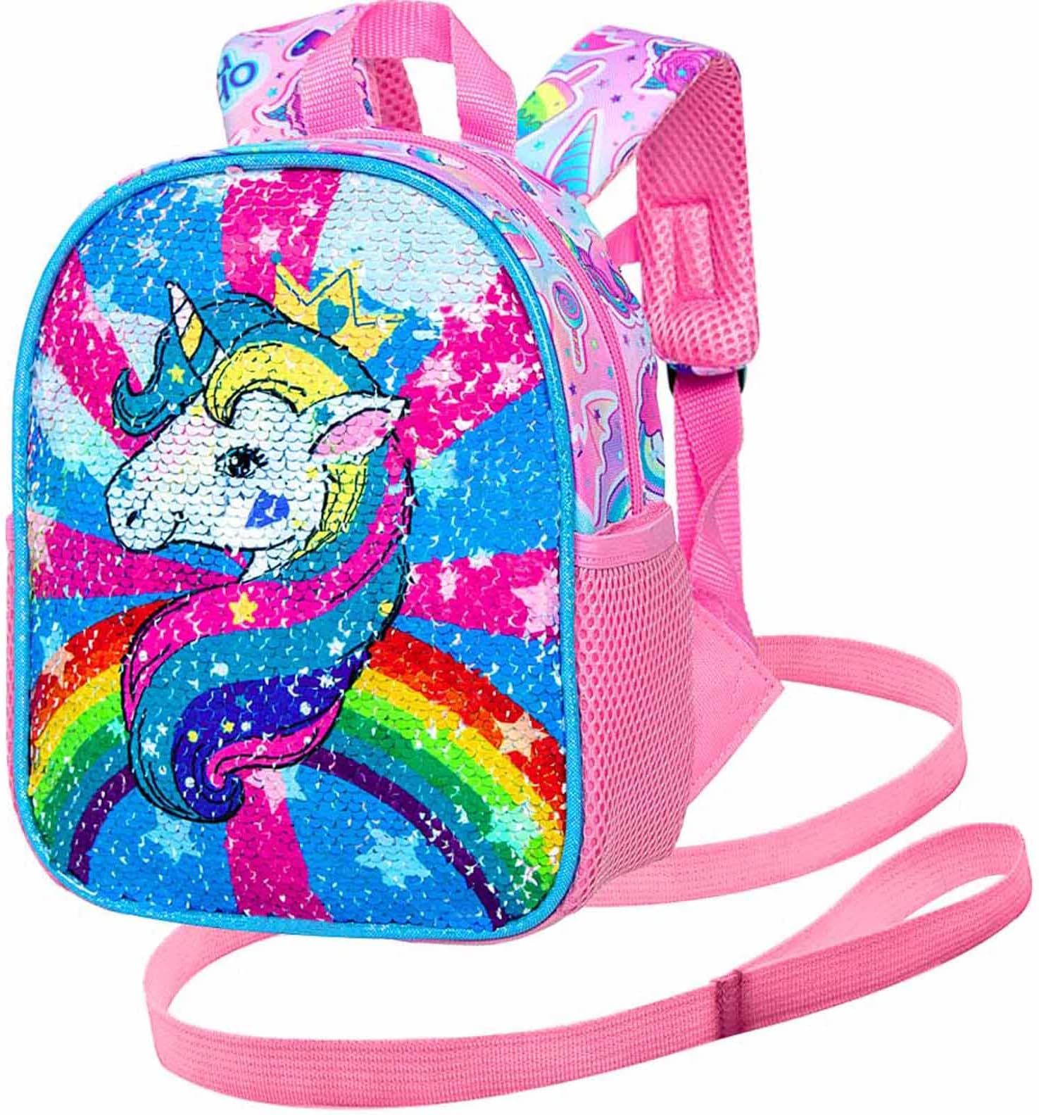 AGSDON Toddler Backpack with Leash, 9.5" Baby Unicorn Safety Leashes Removable Tether Bookbag