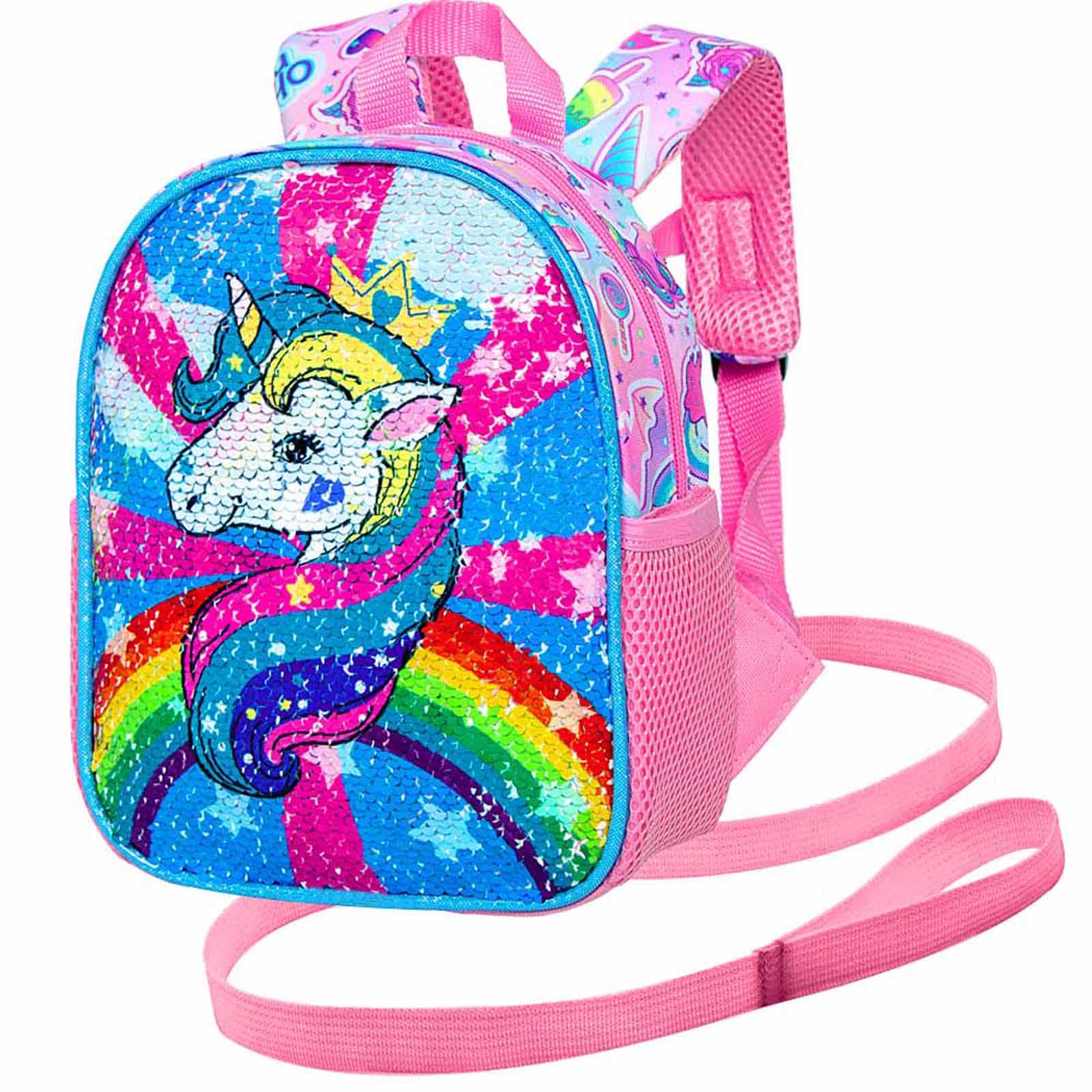 AGSDON Toddler Backpack with Leash, 9.5" Baby Safety Leashes Removable Tether Children Bag Bookbag Mermaid/Unicorn/Dinosaur, Unicorn Pink, Classic