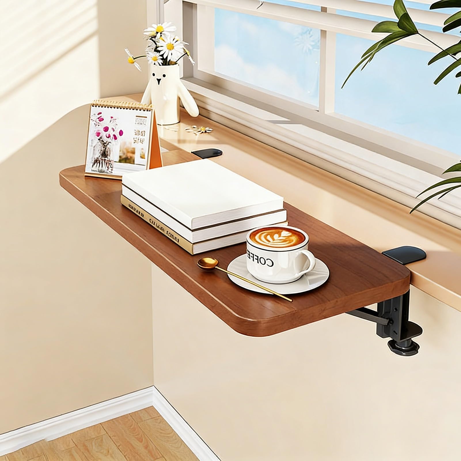 Wood Window Sill Extender for Plants Pots, Indoor Kitchen Window Ledge Extender Plate, Space-Saving Fold Down Desk Countertop Extension Board(Teak,70x20cm/27.6x7.9in)