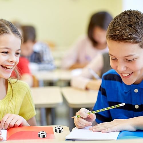 Miniatura 6 de 36 piezas de recuerdos de fiesta de fútbol para niños, lápices de fútbol y borradores, lápices de madera con temática deportiva para niños, regalos