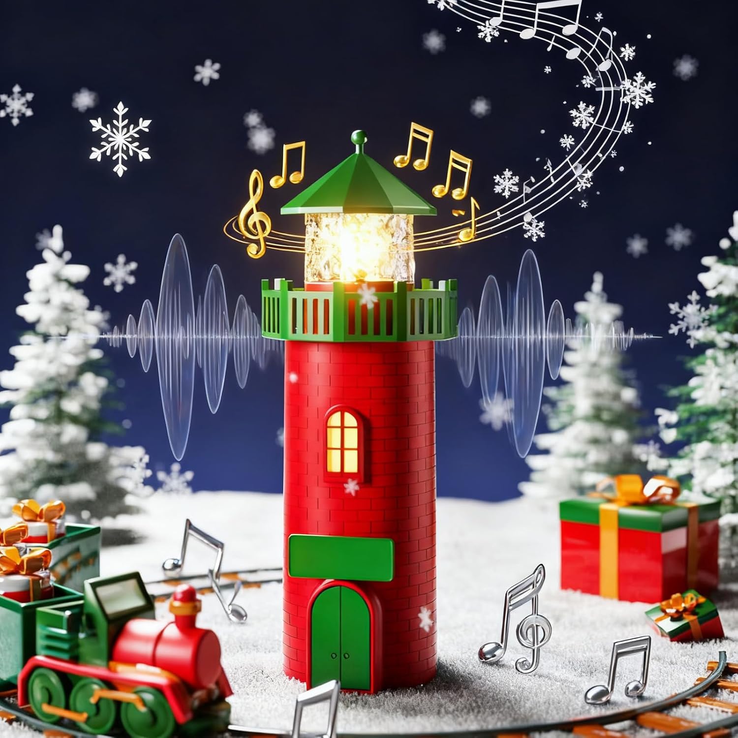 Interactive Christmas Lighthouse Decoration with Built in Music Player and Safe ABS Materials for Family Gatherings Holiday Lighthouse with LED Lights