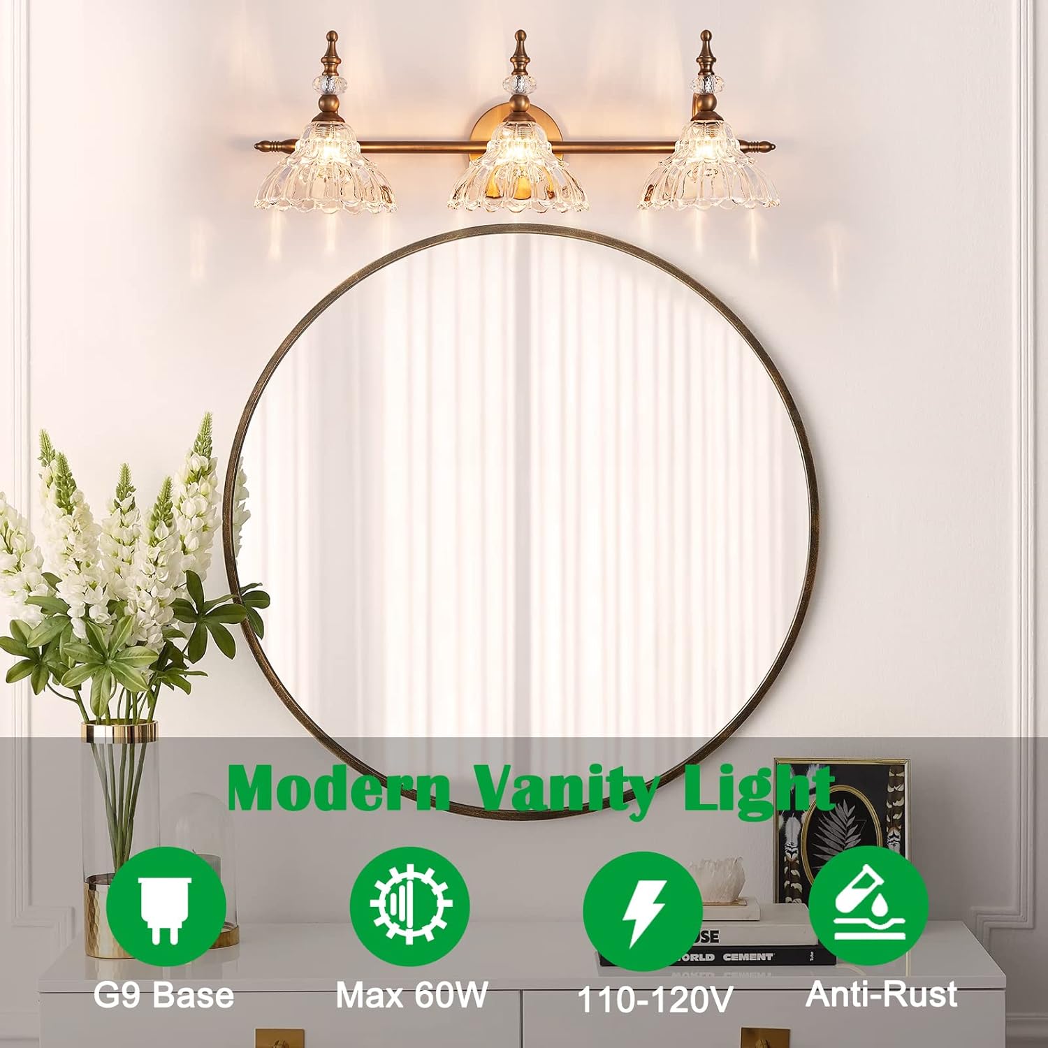 HDDFL Bathroom Vanity Lights Bathroom Lighting Fixtures Over Mirror Matte Brass 3 Lights Vanity Lighting Fixture Modern Wall Sconces for Bedroom Dressing Room Living Room