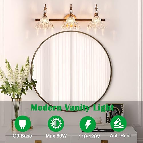 Miniatura 2 de HDDFL Luces de tocador de baño, accesorios de iluminación sobre espejo de latón mate, 3 luces de tocador, apliques de pared modernos para