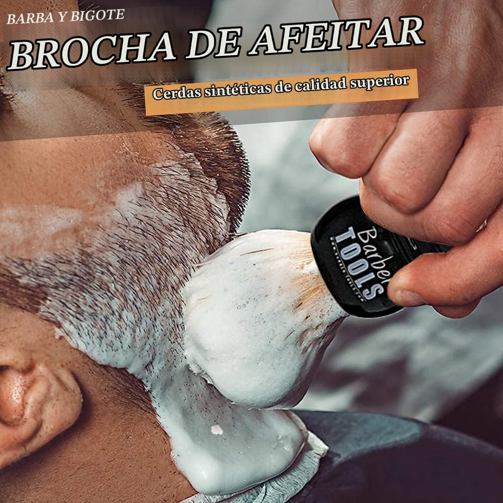 Kit de Afeitado - Maquinilla de afeitar + 5 cuchillas dobles + brocha de afeitar + 150ml jabón de afeitar + piedra de alumbre ✮ BARBER TOOLS ✮