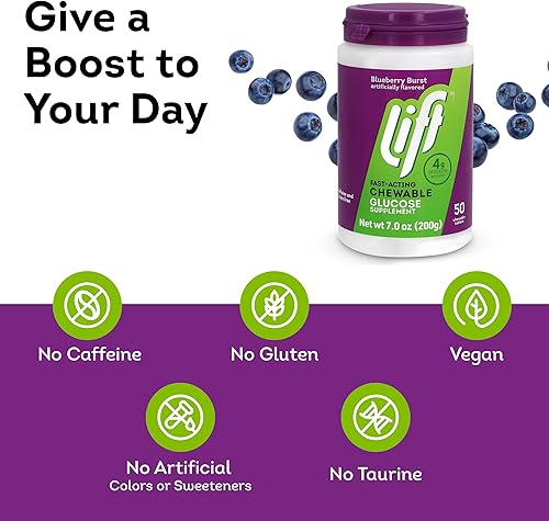 Miniatura 4 de Lift Glucosa, tabletas energéticas masticables de glucosa de acción rápida, arándano, tarro de 50 unidades (paquete de 1)