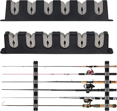 Windspeed 6-Rod Rack Wall Mounted Fishing Rod Rack For Boat, 2 Pcs Horizontal Fishing Rod Holder For Garage DoorGrey