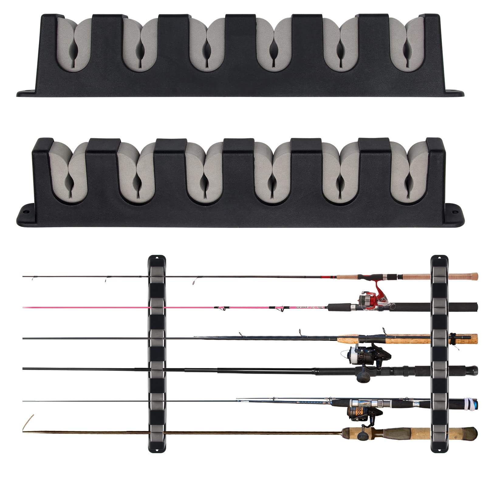 Windspeed 6-Rod Rack Wall Mounted Fishing Rod Rack For Boat, 2 Pcs Horizontal Fishing Rod Holder For Garage Door(Grey)