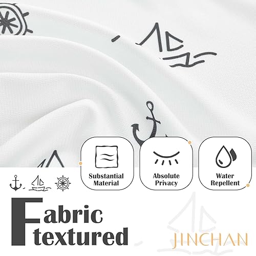 Miniatura 5 de jinchan Cortina de ducha de tela simple náutica en blanco y negro para baño, diseño de velero, impermeable en el baño, 70 x 72 pulgadas, juego de