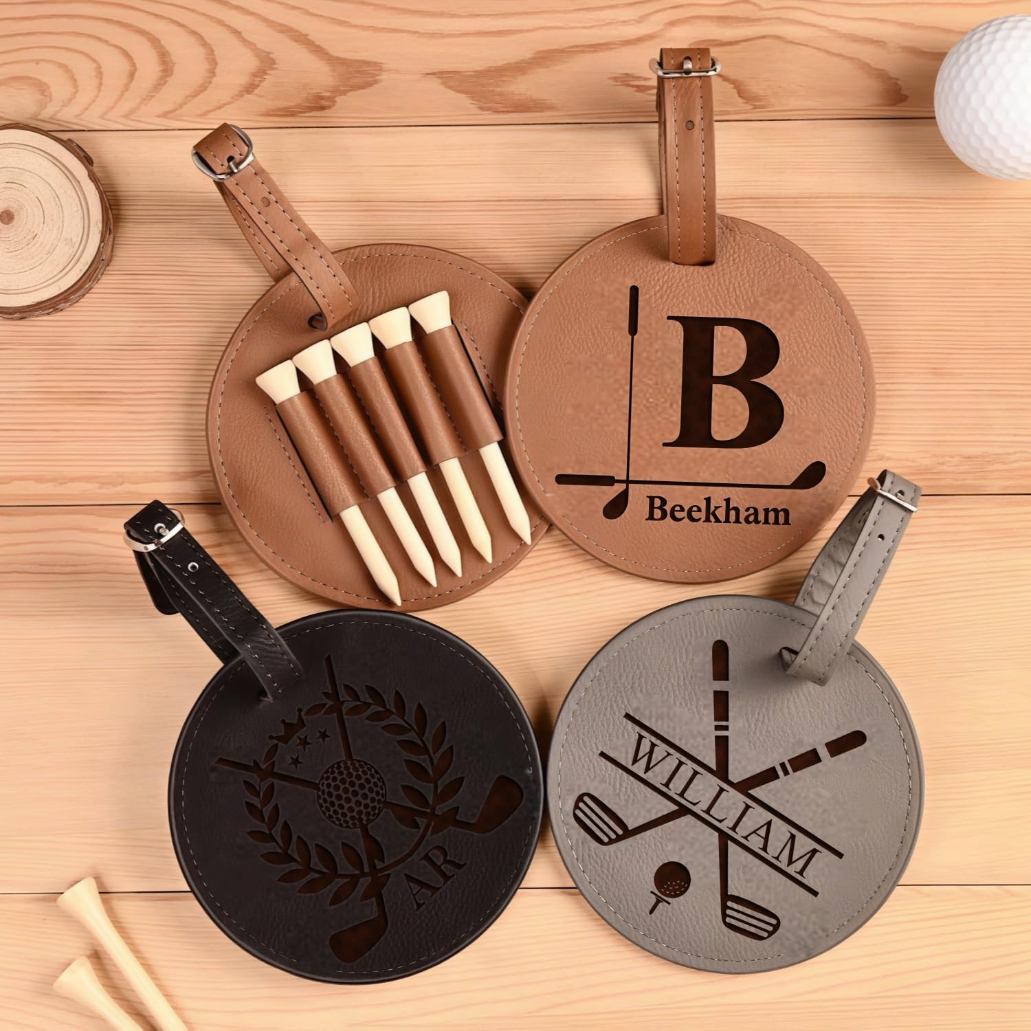 Etichetta per Sacca da Golf in Pelle Personalizzata E Supporto per Tee, Custodia con Nome Inciso Personalizzato - Organizer Compatto per Accessori da Golf per Uomo E Donna