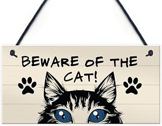 RED OCEAN Funny Cat Gift BEWARE Sign Cat Lovers Gift For Home Animal Sign Pet Sign Family Plaque