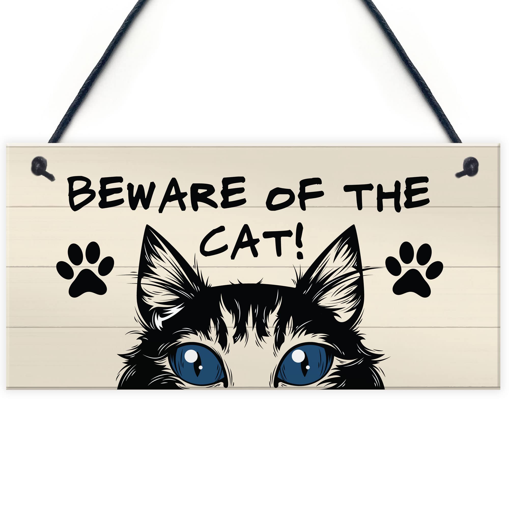 RED OCEAN Funny Cat Gift BEWARE Sign Cat Lovers Gift For Home Animal Sign Pet Sign Family Plaque