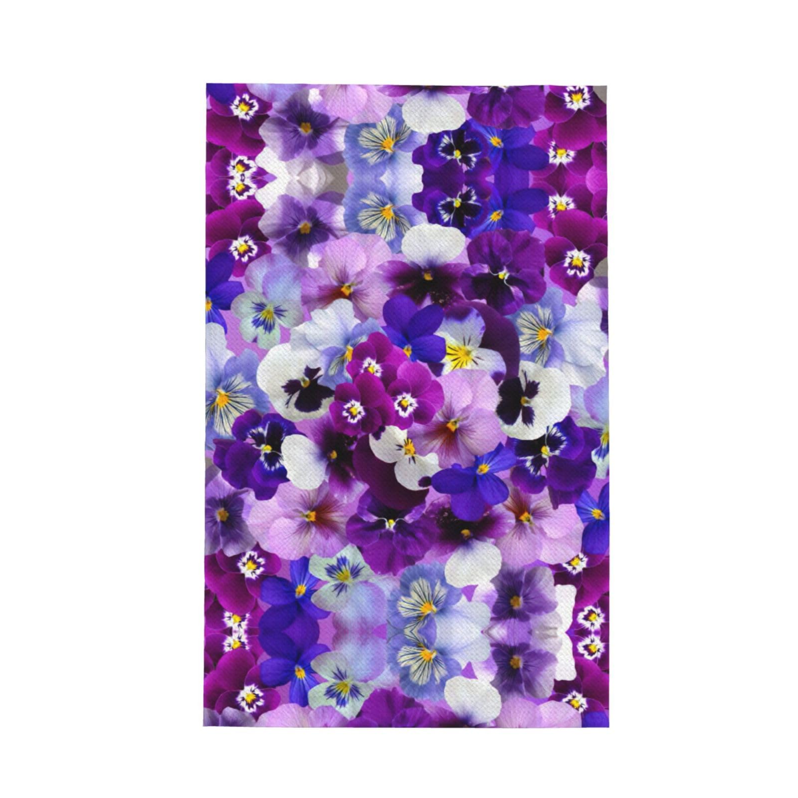 Xxahnbm Black Purple Flower Print Waffle Kitchen Towel,Absorbent Hand Towel