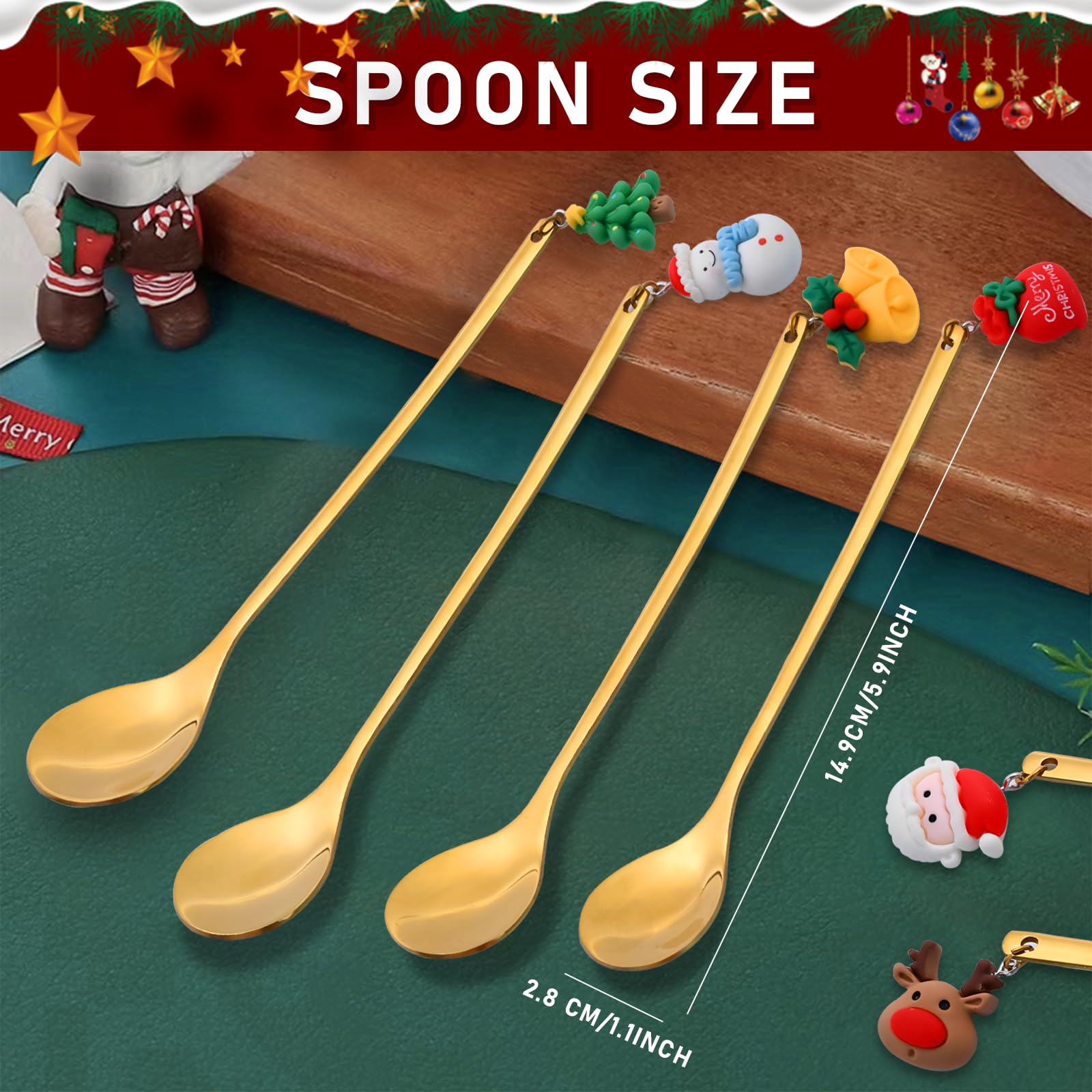 Tarqite Weihnachtslöffel Set 6-tlg. - Edelstahl Mit Anhängern & Geschenkbox