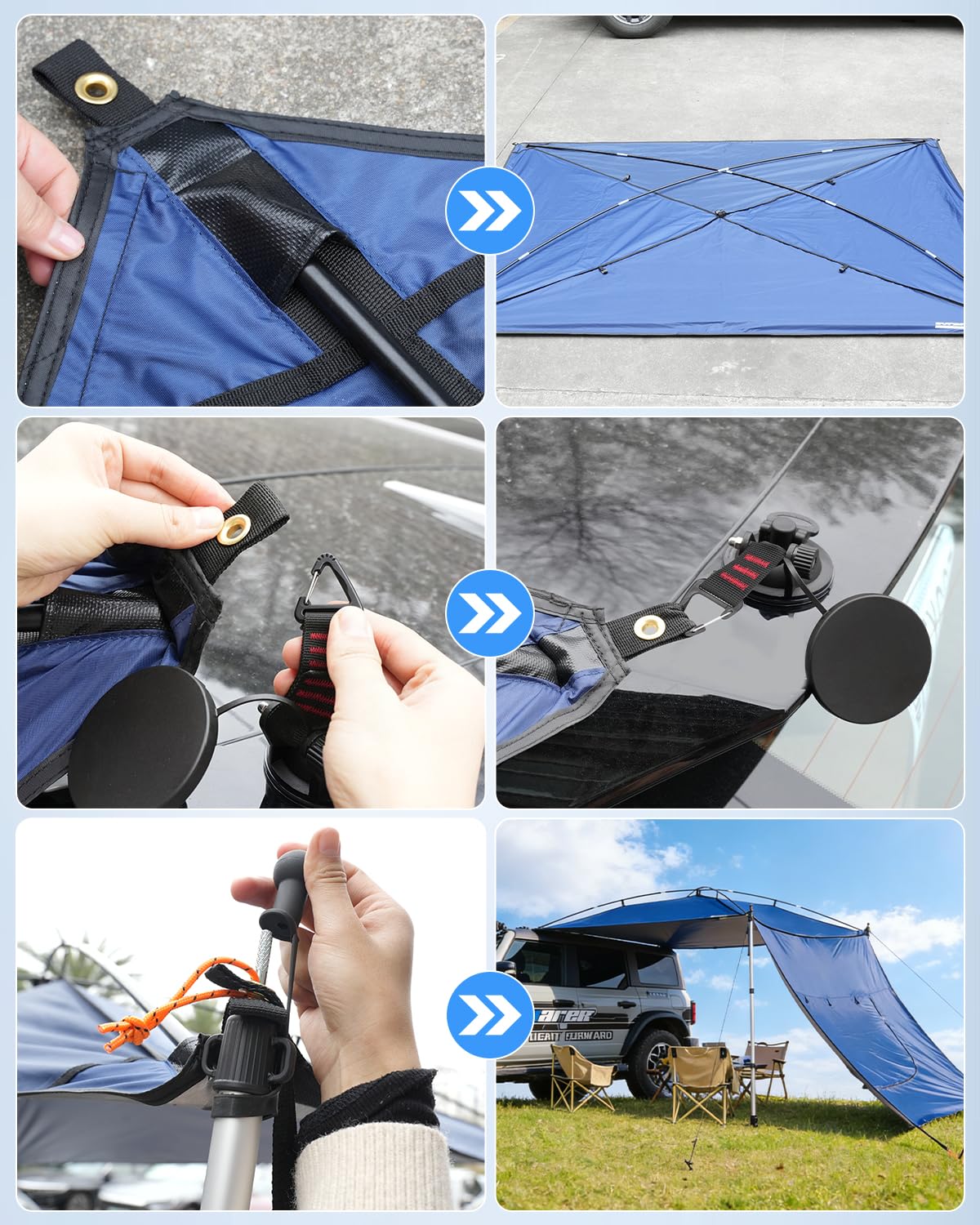 SUPAREE Markise für Auto Camping Auto Markise Sonnensegel Sonnensegel für SUV mit Seitenwänden und Fliegengitter Fenster 210D Oxford UV-Schutz Wasserdicht für Wohnmobil Van Wrangler