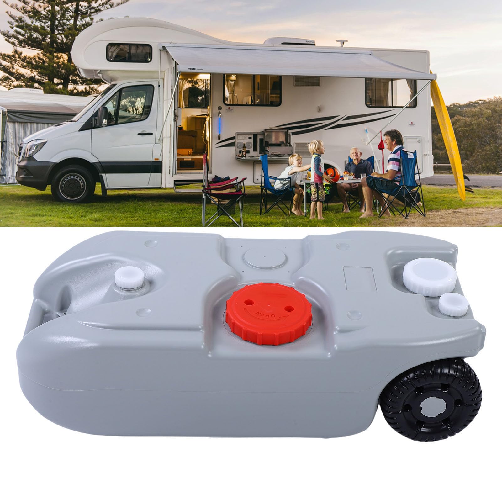 Tragbarer 10,6-Gallonen-Abwassertank für Wohnmobile, Großer Tragbarer Wassertank mit Rädern, Metallgriff, Schlauch und Wasserhahn – Ideal für Picknicks, Wanderungen und Camping.