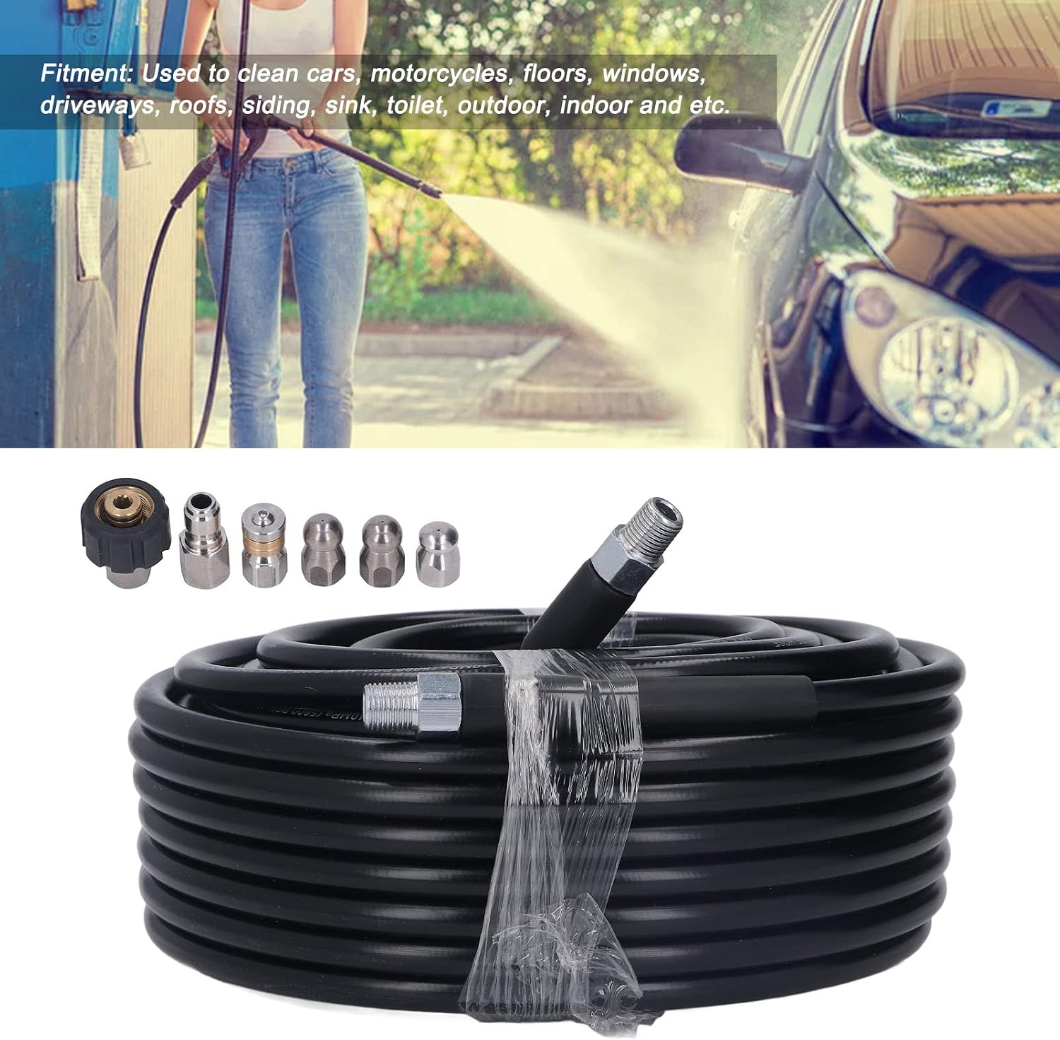 5800PSI 1/4 Inch High Pressure Sewer Jet Hose 100ft High Pressure Sewer Jet Hose Plumbing Drain Jetter Hose with 2 Wrench for Drain