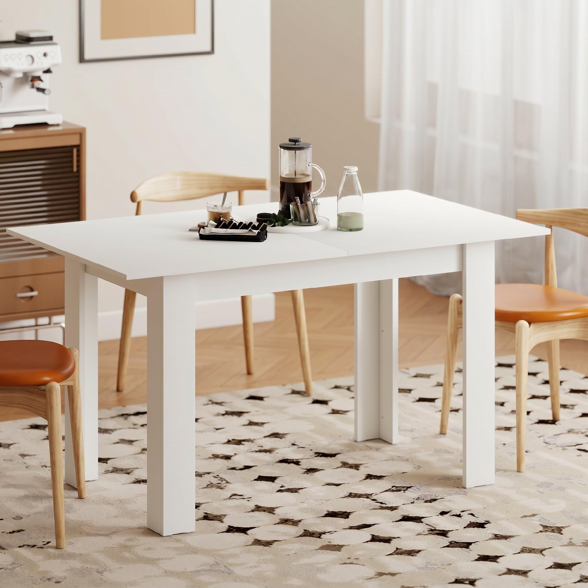 HOMCOM Tavolo da pranzo allungabile moderno 140-180x80cm Bianco | Tavolo da cucina rettangolare, posti 6-8, salvaspazio