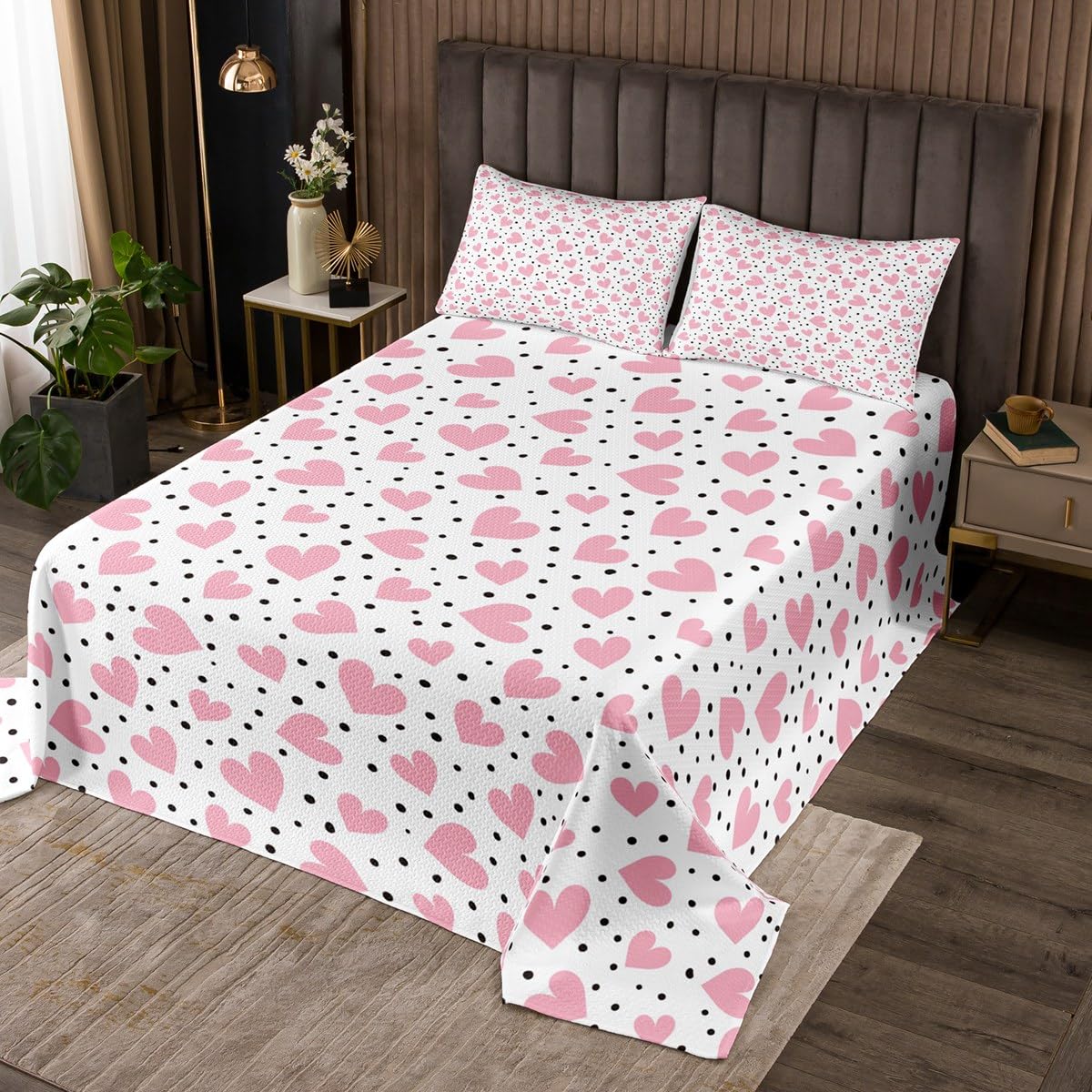 Feelyou Pink Love Bedspread Twin Size Valentine's Day Coverlet Set Geometric Quilt Set Romantic Bedding Collection for Boys Girls Kids Adults
