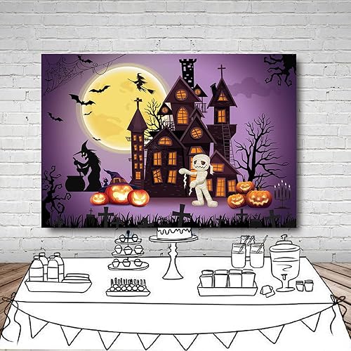 Miniatura 4 de MEHOFOND Telón de fondo de Halloween de 10 x 7 pies con texto en inglés Happy Hallowmas para niños, fiesta de disfraces, terror, momia aterradora,