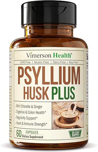 Cáscara de psyllium con extracto de jengibre, clorella y bayas de acai y más, suplemento diario de fibra para la salud intestinal, el apoyo