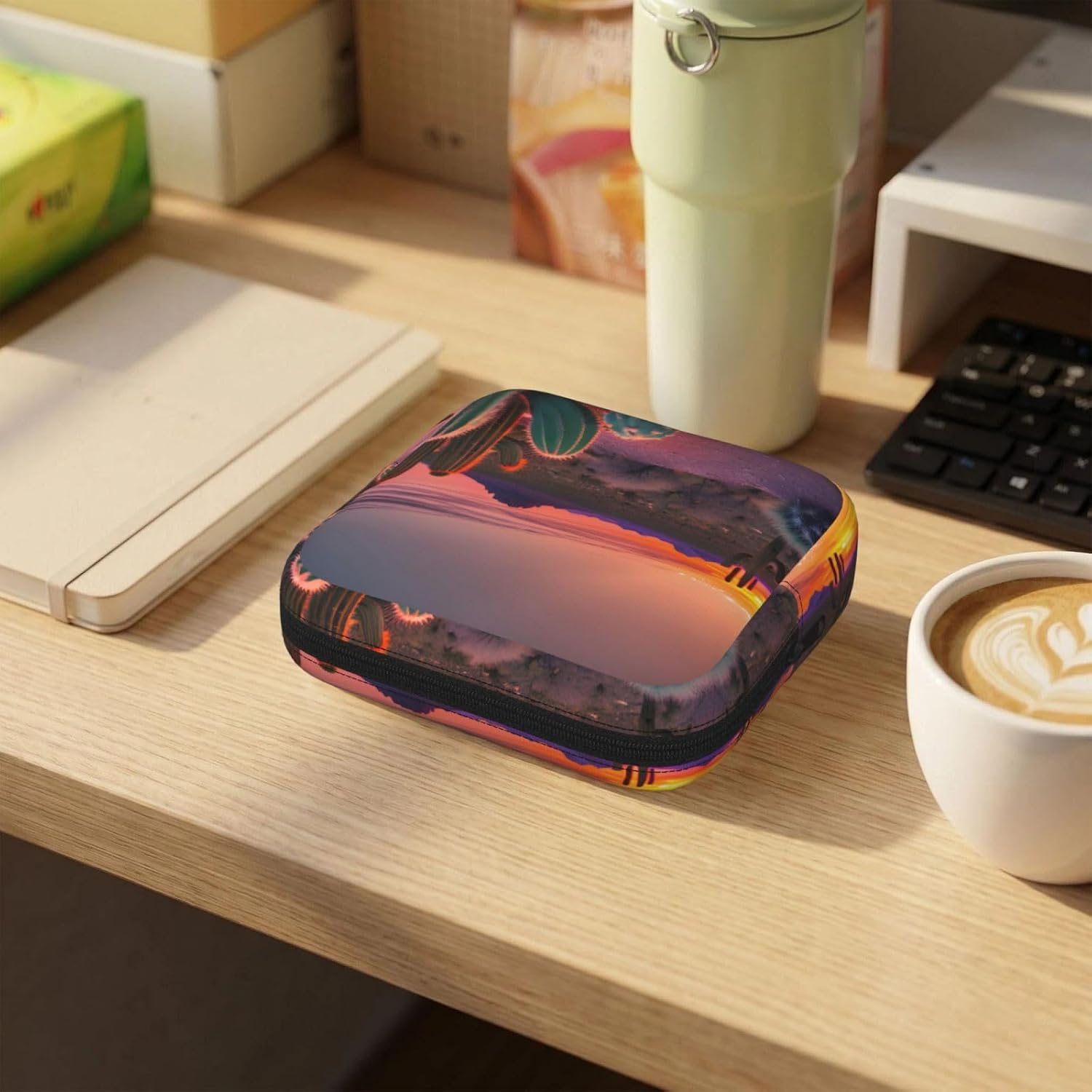 Cactus Desert Sunset Print Multifunctional Storage Bag Pad Bag Skin-Friendly Period Pouch Reusable Tampon Bag for Female
