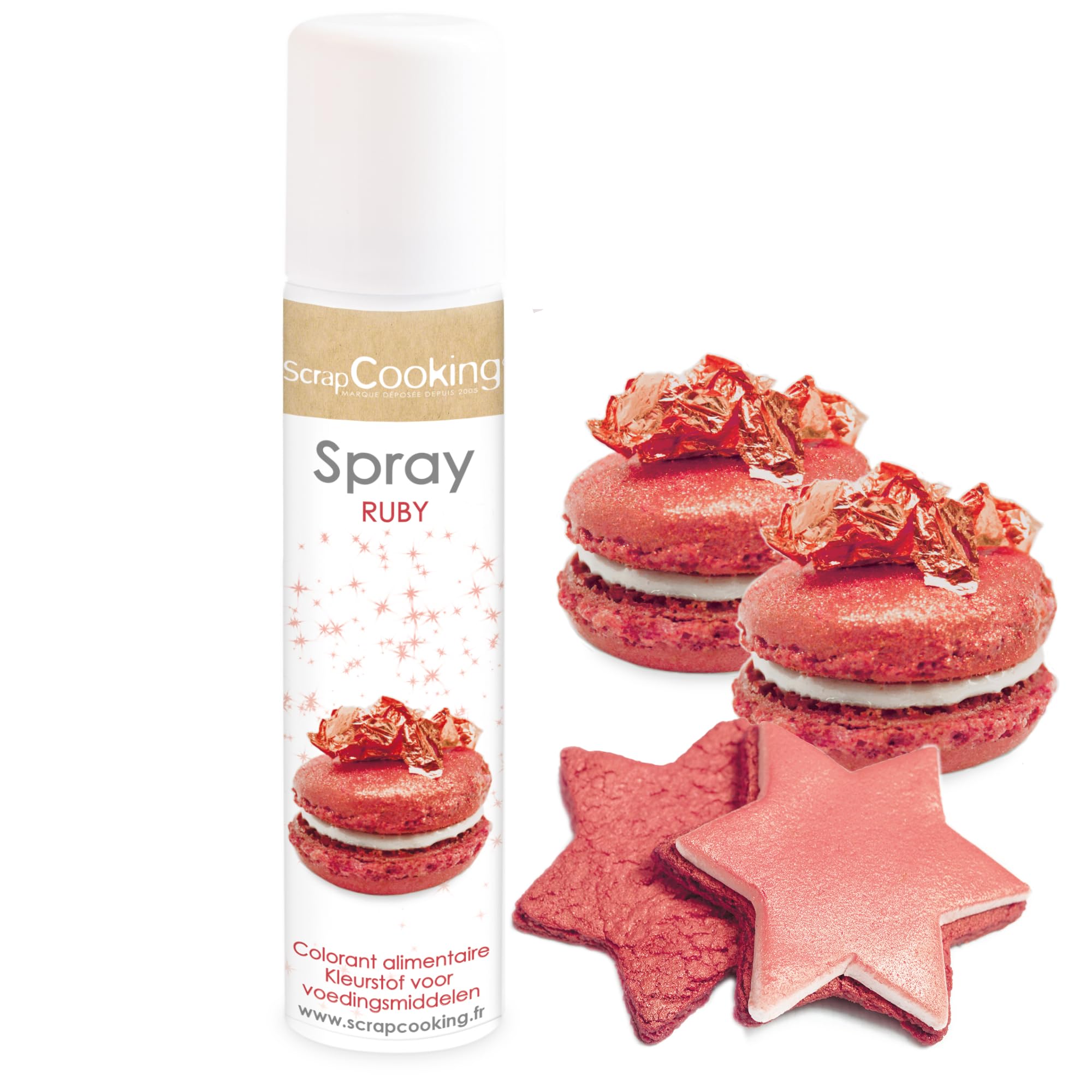 ScrapCooking - Spray Colorant de Surface Rubis 75 ml - Spray Alimentaire Rose Irisé pour faire Briller vos Pâtisseries, Biscuits, Macarons, Pâtes à Sucre, Gâteaux, Bûches - 4294