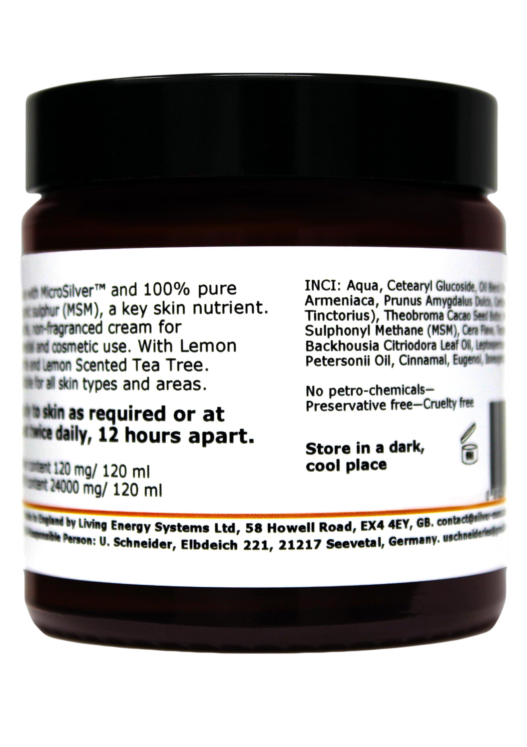 La crema Plata-MSM con aceites esenciales de limón mirto y de limón del árbol del té - 120 ml