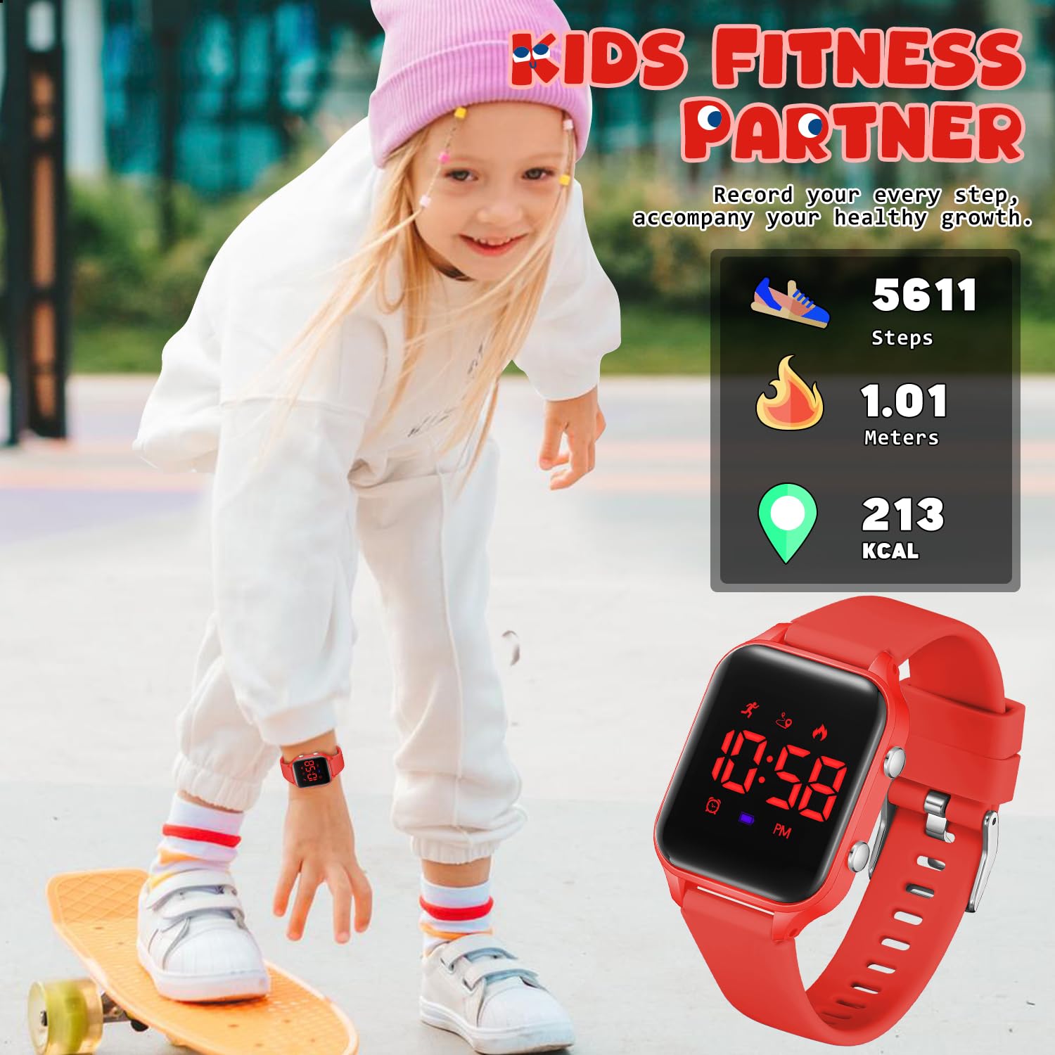 Orologio digitale per bambini per ragazzi e ragazze, orologio sportivo con fitness tracker, contapassi, sveglia, cronometro, senza bisogno di app, impermeabile, regalo per adolescenti, studenti,