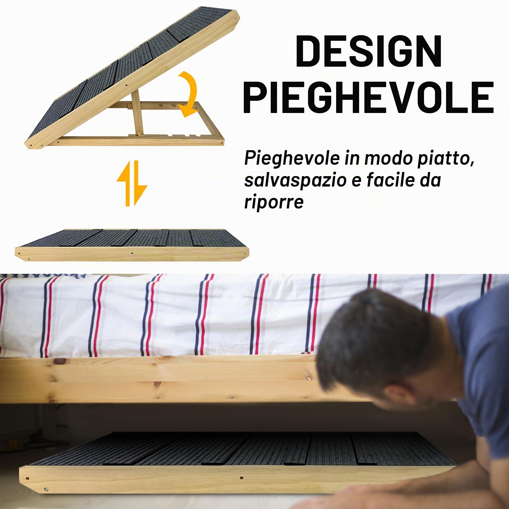 YRHome Rampa pieghevole per cani in legno, per letto, divano o auto, scala per animali domestici fino a 100 kg, rampa per gatti portatile, regolabile in altezza, con inserto antiscivolo