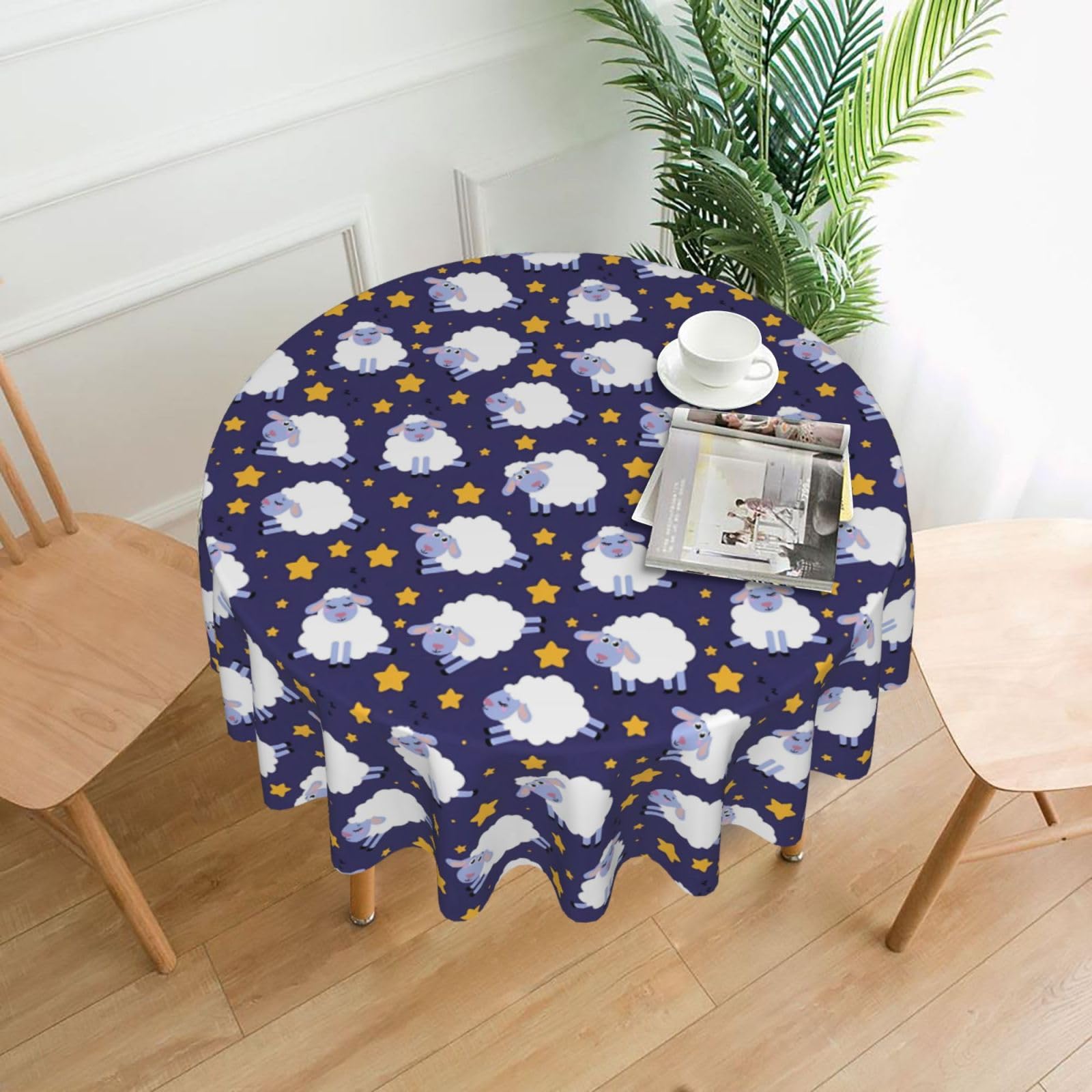 YYHHAOFA Sheep Prints 60in Round Decorative Tablecloth – High-Grade Polyester Throw Cover for Dining, Parties, and Outdoor Events