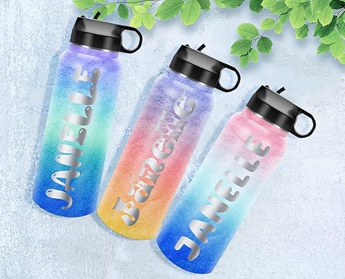 Miniatura 6 de Botellas de agua personalizadas para niños con pajilla, tapa de boquilla, botella de agua escolar de acero inoxidable con nombre personalizado para