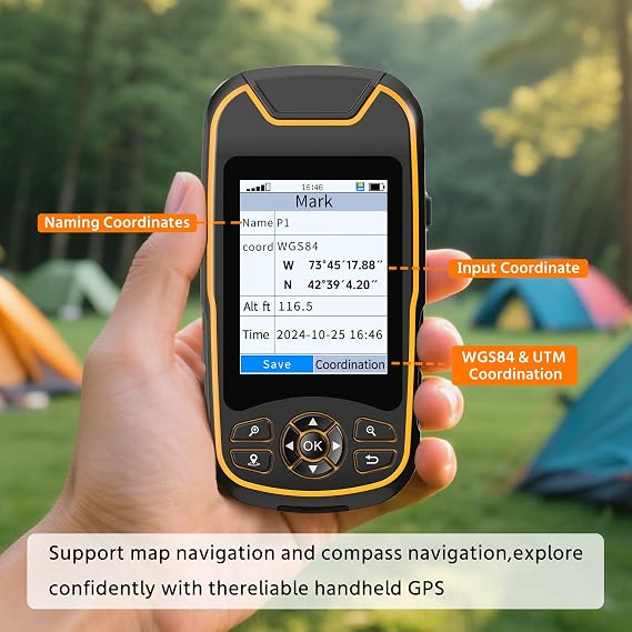 Handheld GPS for Hiking, Rugged and Waterproof Handheld GPS Navigator, 3.2 Sunlight Readable Screen, Compact Satellite Handheld GPS with USA Topo Map, Multi-GNSS Support, Extra Battery Life