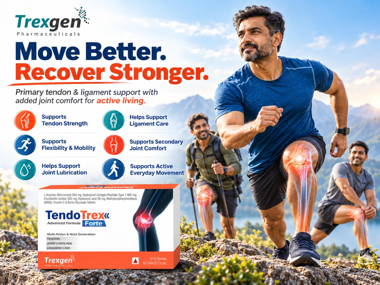Trexgen TendoTrex Forte Tendon & Ligament Support Tablets | L-Arginine, Hydrolyzed Collagen Peptides Type I, Chondroitin, Hyaluronic Acid, MSM, Vitamin C & Boron | Joint Comfort, Mobility & Connective Tissue Support | 30 x 2 = 60 Tablets — Amazon image 5