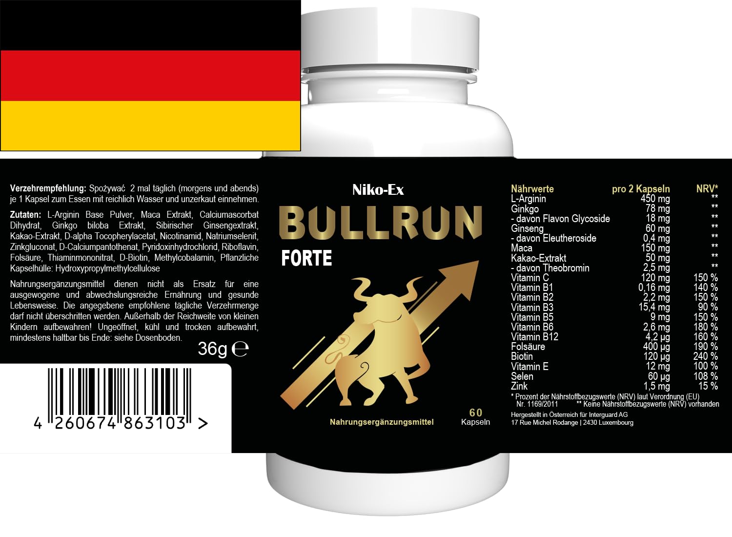 Bullrun Forte - 180 Kapseln - 3er Pack