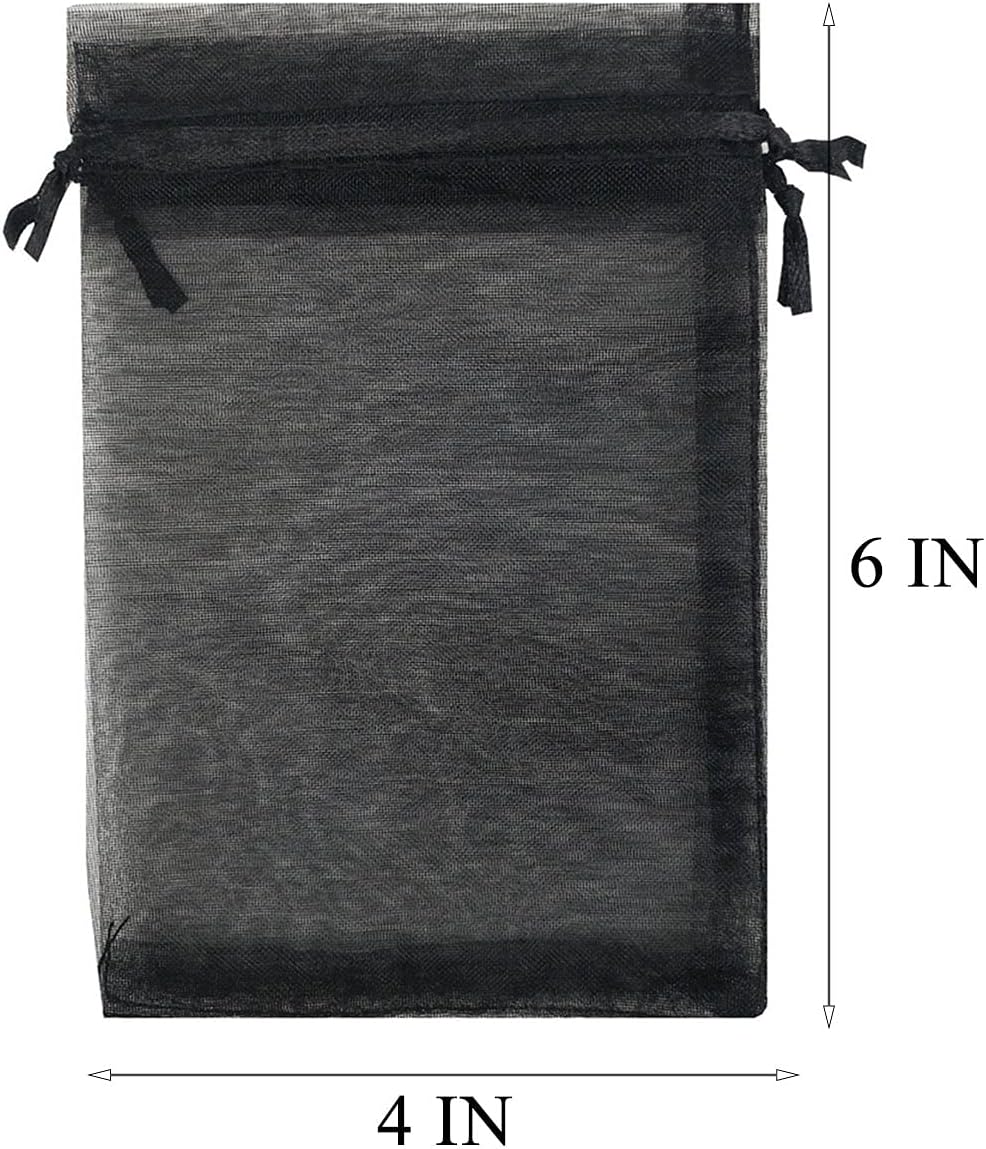 Pack of 100 Sheer Organza Mesh Drawstring Gift Bags 4x6 Inch Black image 4