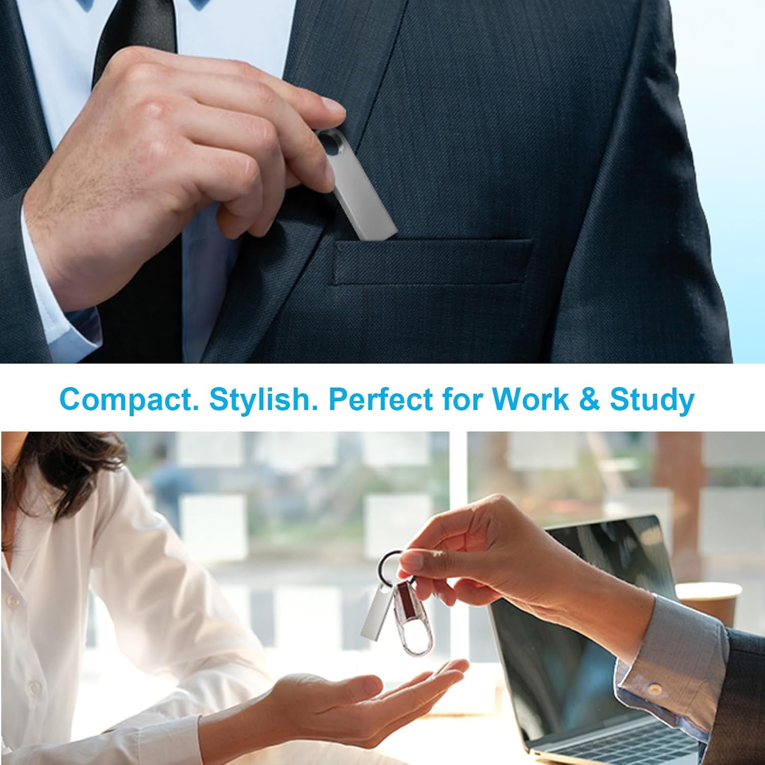 ABLAZE USB Stick 32GB 10 Pack, Sleek Metal USB 2.0 Flash Drive 32GB with Keychains Thumb Drives Memory Stick 10PCS (Sliver) - Image 7