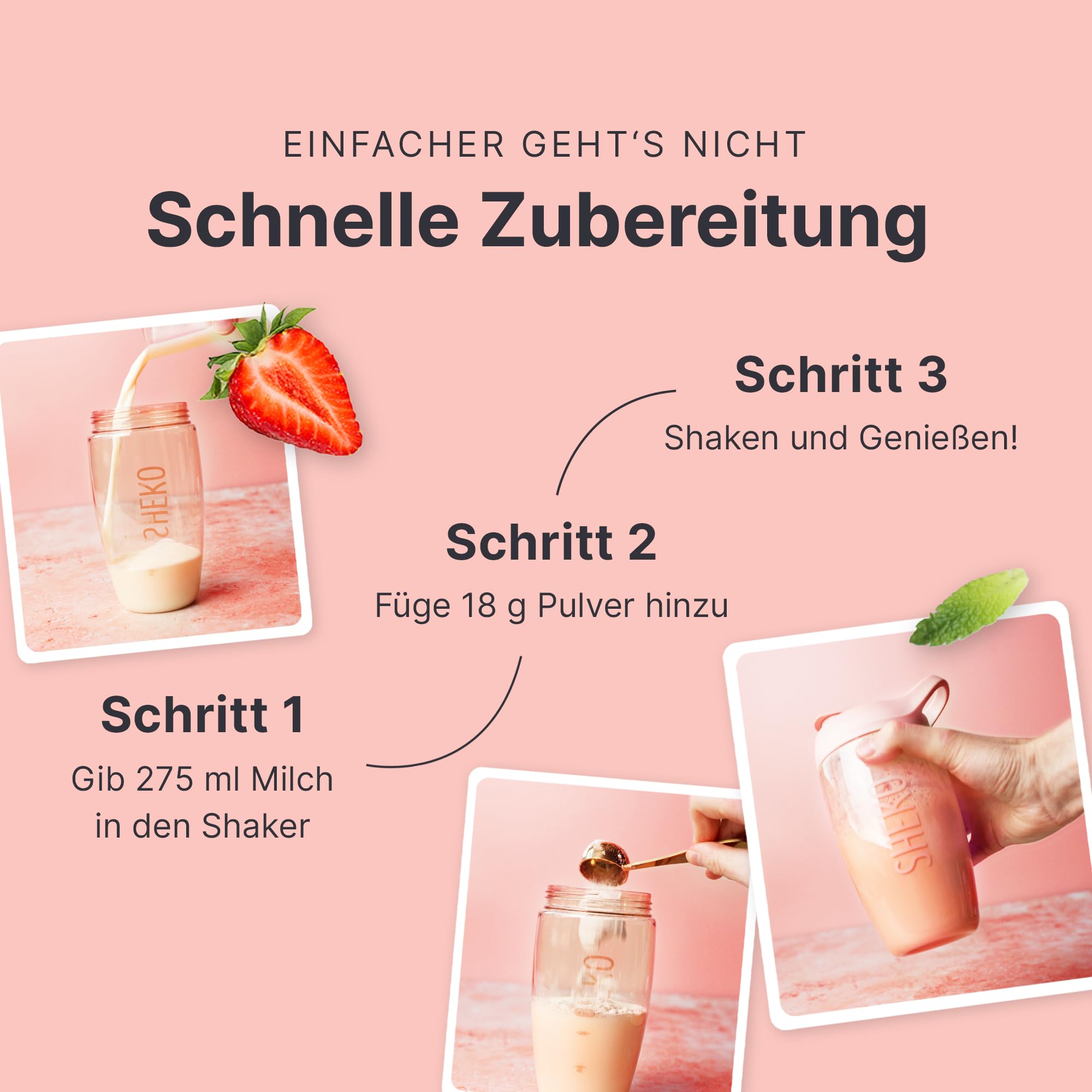 SHEKO Balance Shake Erdbeere + Shaker - 21 Cremige Mahlzeitenersatz Shakes zum Abnehmen - Proteinreich, Glutenfrei & Natürlicher Geschmack - Abnehmen Shake