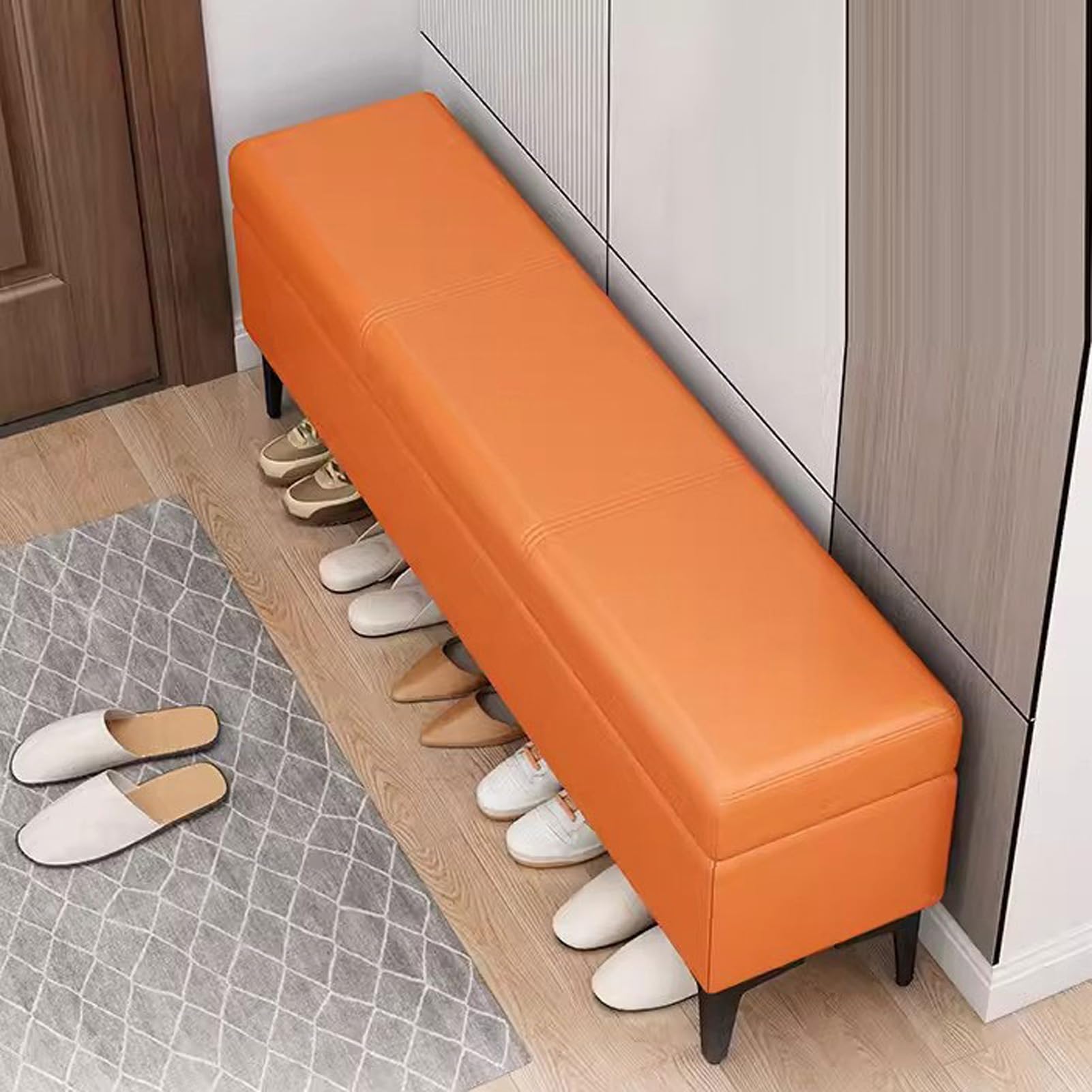 Banc long rembourré en simili cuir pour ranger et s'asseoir dans l'entrée