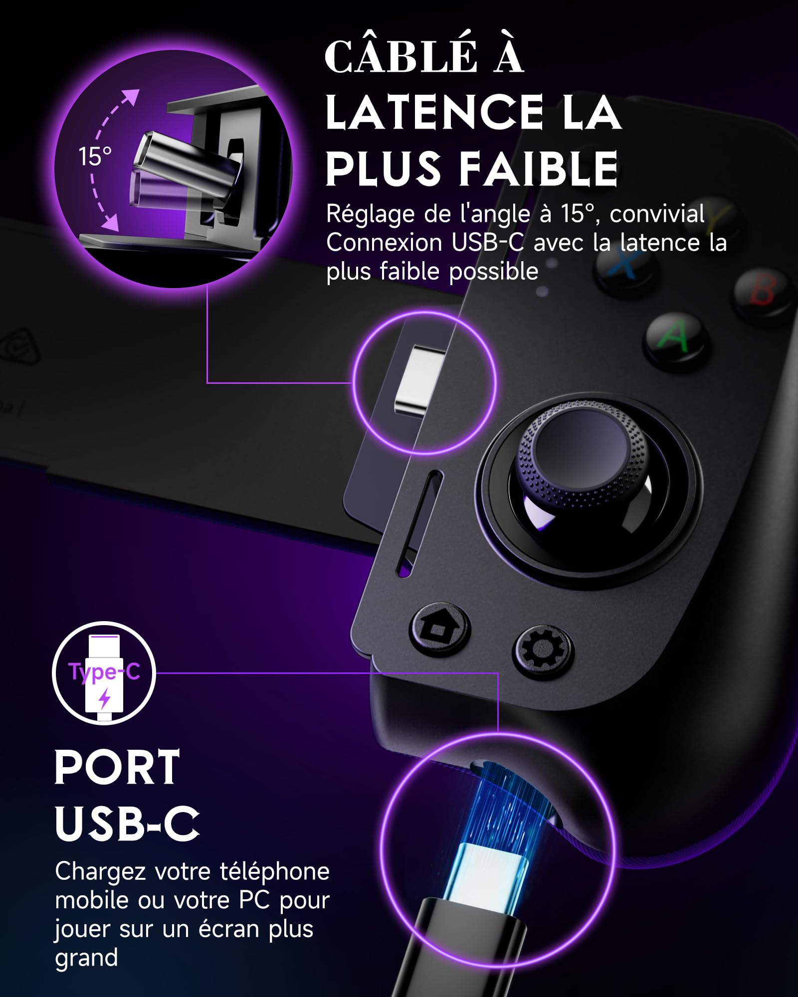 EasySMX M10 Manette Mobile pour Android et iPhone 15 (USB-C), Manette Téléphone Manette de Jeu pour XCloud, Stadia, Luna, Apex, Chargement Passthrough, Noir
