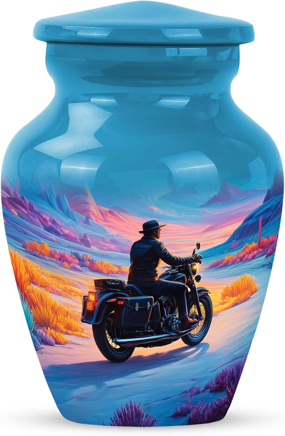 Motorcycle Funeral Urn for Ashes for Women and Men 10 Inch, 4 Keepsake Set - Cremation Urns for Human Ashes - Green Memorial Ash Urn for Human Remains - Large Burial Urns for Mom
