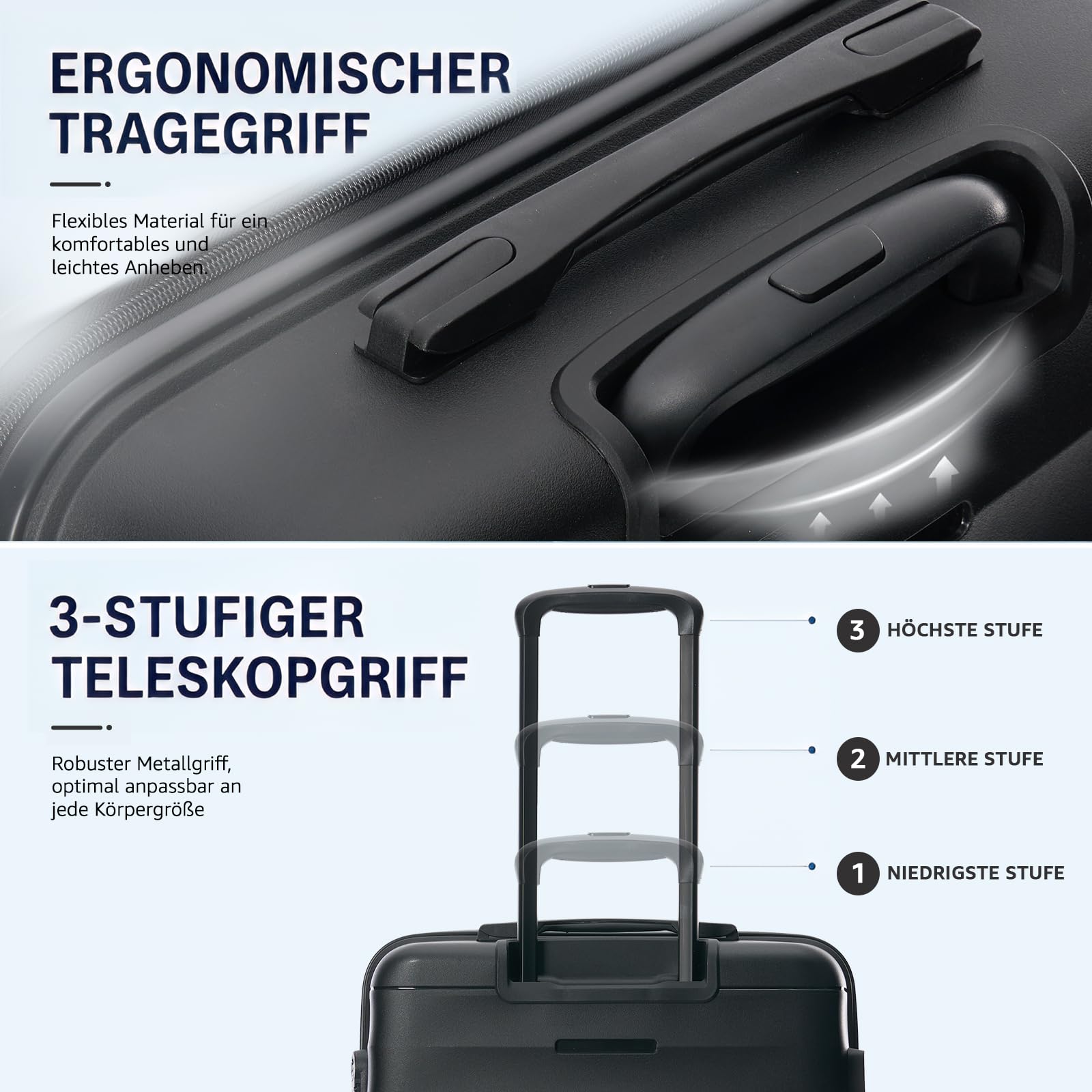 Mariner Leichter Handgepäck Koffer S 55 x 36 x 21 cm, Carbon Black | PP-Hartschale, hochwertig & robust, 360°-Doppelrollen, klare Innenaufteilung