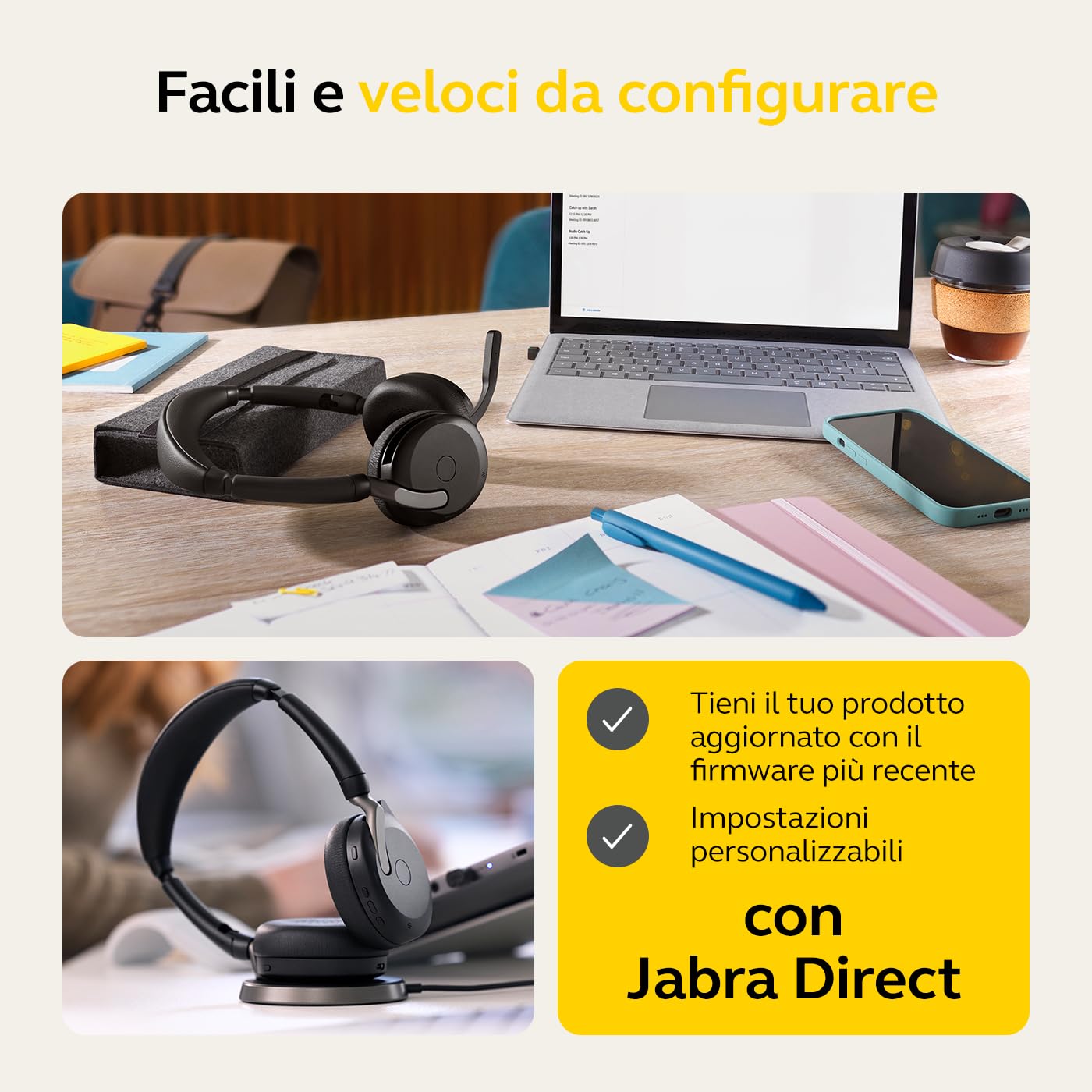 Jabra Evolve2 65 Flex - Cuffie Stereo Bluetooth, Ottimizzato per Microsoft Teams, USB-A dongle, Caricatore Wireless Incluso, Evolve2 65 Flex